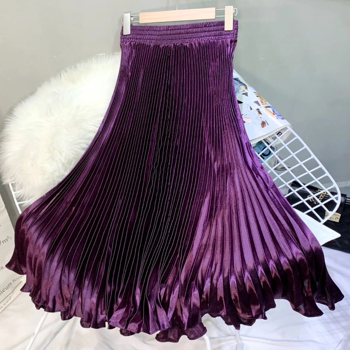 Fashion 2026 Spring Summer Women High Waist Polyester Solid Color Pleated Long Maxi Skirts Casual Women Clothing Outfits