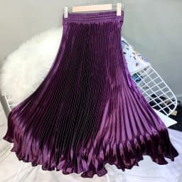 Fashion 2026 Spring Summer Women High Waist Polyester Solid Color Pleated Long Maxi Skirts Casual Women Clothing Outfits
