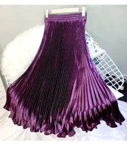 Fashion 2026 Spring Summer Women High Waist Polyester Solid Color Pleated Long Maxi Skirts Casual Women Clothing Outfits