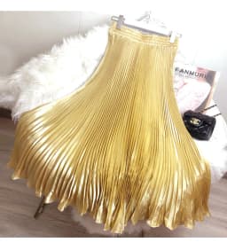 Fashion 2026 Spring Summer Women High Waist Polyester Solid Color Pleated Long Maxi Skirts Casual Women Clothing Outfits