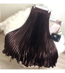 Fashion 2026 Spring Summer Women High Waist Polyester Solid Color Pleated Long Maxi Skirts Casual Women Clothing Outfits