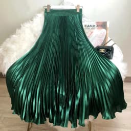 Fashion 2026 Spring Summer Women High Waist Polyester Solid Color Pleated Long Maxi Skirts Casual Women Clothing Outfits