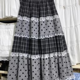Korean Style Layered Ruffle Plaid Patchwork Midi Skirt Women's Summer New Retro Loose Versatile Large Skirt Mid-Length Skirt