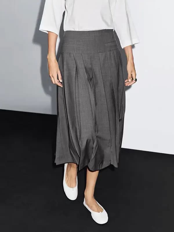 High Intelligence Fashion Commuter Style Midi A-Line Pleated Skirt for Women mid Waist Polyester Fiber Micro Stretch Casual