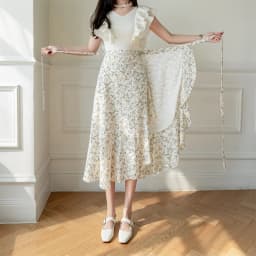 High Waist A-Line Floral Print Chiffon Halter Neck Dress Women's Summer New Style Belted Wrap Skirt Casual Polyester Fiber