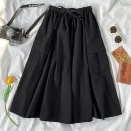 Harajuku Cargo Skirt Women Loose A-line Pocket Solid Midi Long Green Black Skirt Fashion Korean Hip Hop High Waist Streetwear