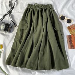 Harajuku Cargo Skirt Women Loose A-line Pocket Solid Midi Long Green Black Skirt Fashion Korean Hip Hop High Waist Streetwear