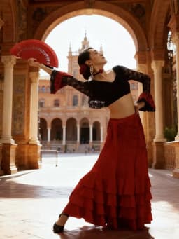 Red Dance Skirt Four Layers Polyester Cotton Flamenco Dance Costume High Waist Bell Bottoms Women's Skirts for Performance