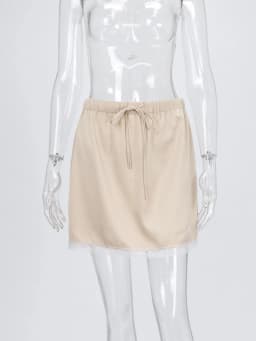 Linad Elegant Apricot Lace Drawstring Skirts Woman Street Chic Solid Satin Mini Skirt Summer Fashion High Waist Skirt 2025 Fall