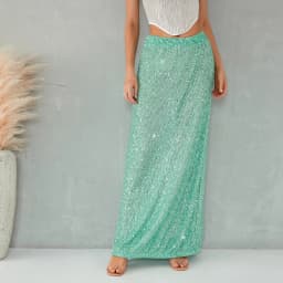 Autumn Solid Color Sequins Long Skirts Women Low Waist Party Skirts Fashion Casual Skirts Streetwear
