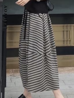 Aoaiiys Skirts Women Striped Plaid Spliced Casual Skirts Pockets Fashion Skirt 2026 Vintage Comfortable A-Line Skirt Summer New