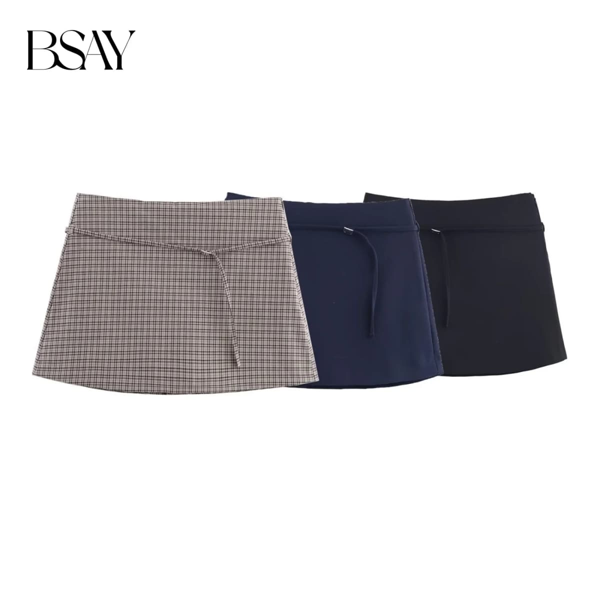 BSAY Autumn New Product Women's Wear 2025 Fashion Versatile Slim Straight Waist Belt Decoration Mid Waist Skirts and Pants