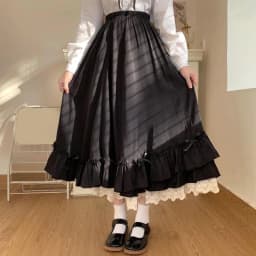 Spring Summer Women White Black Long Midi Skirt Preppy Style Female Elastic High Waist Double Layer Lace Ruffled A-line Skirt