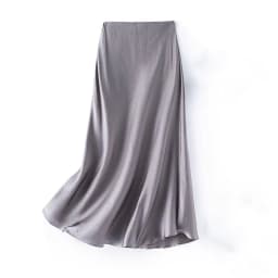 2026 Women's Summer New 100% Natural Mulberry Silk Pearl Satin Dark Grey Elegant Diagonal Cut Wrapped Hip Fishtail Skirt