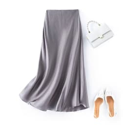 2026 Women's Summer New 100% Natural Mulberry Silk Pearl Satin Dark Grey Elegant Diagonal Cut Wrapped Hip Fishtail Skirt