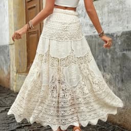 Boring Honey French Retro Classical Skirts Hollow Out Knitting Big Swing Skirt Summer New Fashion All-Match High Waist Dress