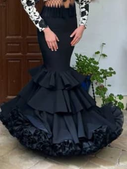 Spanish Black Mermaid Formal Skirt for Women High Waist Ruffled Long Evening Party Skirts 2 Options Tiered Maxi Skirt Custom