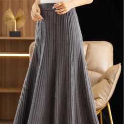Elegant Women's Pleated Skirt 100% Merino Wool Skirt A-Line Long Skirt Soft Warm Autumn Winter Dress Slim Elastic Waist Office