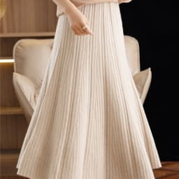 Elegant Women's Pleated Skirt 100% Merino Wool Skirt A-Line Long Skirt Soft Warm Autumn Winter Dress Slim Elastic Waist Office
