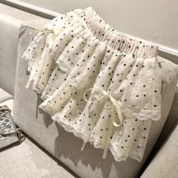 MEXZT Kawaii Dots Mini Skirt Women Japanese Cute Lace Bow Ball Gown Skirts Summer Korean High Waist Ruffles Casual A Line Skirt
