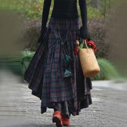 Women'S Vintage Checked Long Skirt Retro High Waist Maxi Tartan Skirt 2024 Spring Autumn Fashion Asymmetrical Flared Skirts