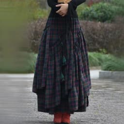Women'S Vintage Checked Long Skirt Retro High Waist Maxi Tartan Skirt 2024 Spring Autumn Fashion Asymmetrical Flared Skirts