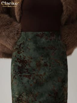 Clacive Fashion Loose Print Women's Skirt 2025 Vintage High Waist Midi Skirts Ladies Elegant Classic Skirt Female Clothing