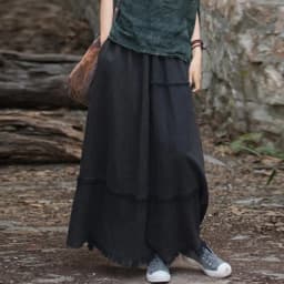 Johnature Women Vintage A-Line Skirts Cotton Linen Solid Color Elastic Waist Skirts 2025 New Autumn Patchwork Casual Skirts