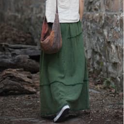 Johnature Women Vintage A-Line Skirts Cotton Linen Solid Color Elastic Waist Skirts 2025 New Autumn Patchwork Casual Skirts