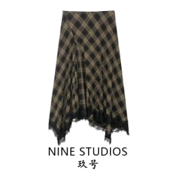 High Waist Plaid Lace Splicing  Skirt European Style Ladies Casual High Waist Polyester Fabric Irregular Skirt