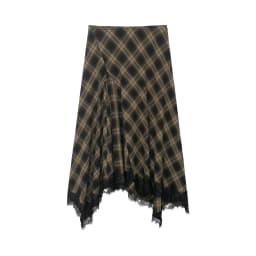 High Waist Plaid Lace Splicing  Skirt European Style Ladies Casual High Waist Polyester Fabric Irregular Skirt