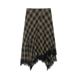 High Waist Plaid Lace Splicing  Skirt European Style Ladies Casual High Waist Polyester Fabric Irregular Skirt