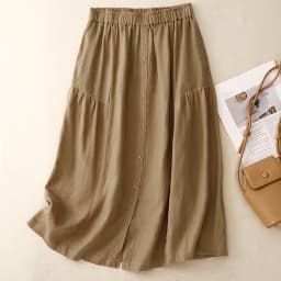 Retro Cotton Linen A-Line Skirt Women's Summer Thin Loose High Waist Slimming Midi Length Linen Skirt Commute Style Splicing ...