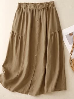 Retro Cotton Linen A-Line Skirt Women's Summer Thin Loose High Waist Slimming Midi Length Linen Skirt Commute Style Splicing ...