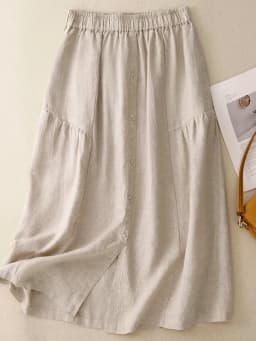 Retro Cotton Linen A-Line Skirt Women's Summer Thin Loose High Waist Slimming Midi Length Linen Skirt Commute Style Splicing ...