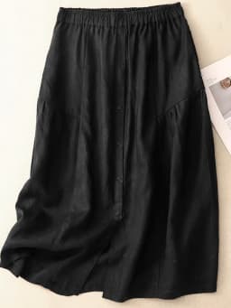 Retro Cotton Linen A-Line Skirt Women's Summer Thin Loose High Waist Slimming Midi Length Linen Skirt Commute Style Splicing ...