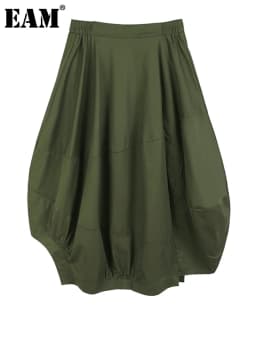 [EAM] High Elastic Waist Black Pleated Shaped Irregular Half-body Skirt Women Fashion Tide New Spring Autumn 2026   1DH5286