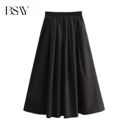 BSAY Women's Fashion Spring New Black Wide Pleated Swing Vintage Chic Female High Waist Elegant A-line Long Skirt Mujer