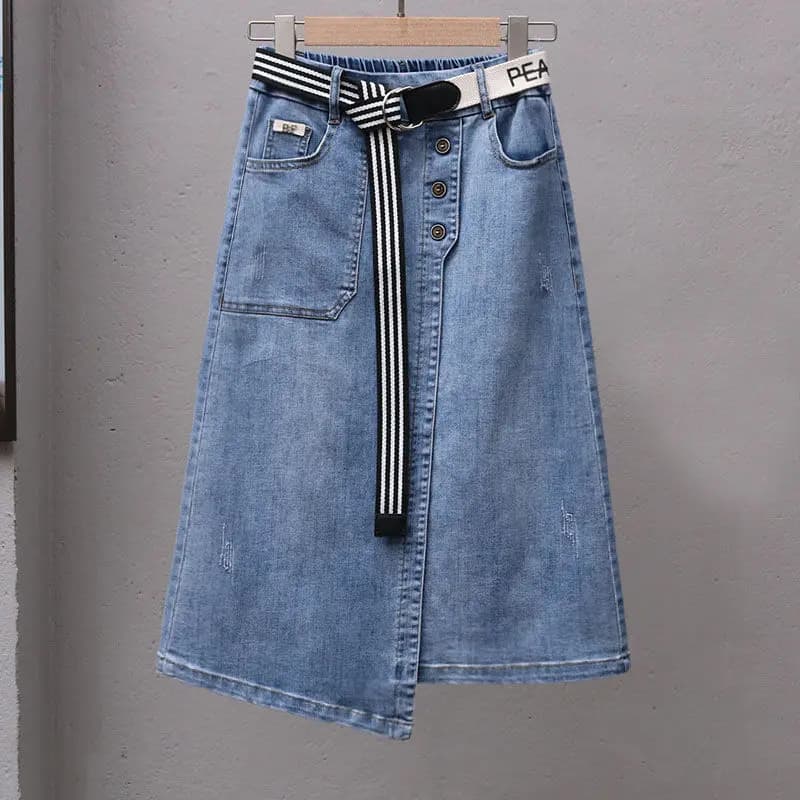 Irregular Denim Skirt Women Spring Summer New 2026 Elastic waist Joker A-line Buttocks Wrapped Skirts For Ladies Casual Clothing