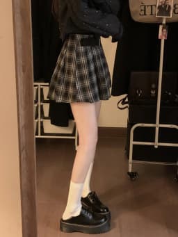Japanese Preppy Style Spring Autumn Women Brown Black Plaid Mini Pleated Skirt