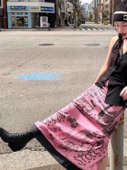 Aoaiiys Korean Skirt Women Graffiti Print Pattern Pink Skirts 2026 Fashion High Waisted Slit Cut A-Line Skirts Spring Summer New