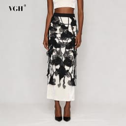 VGH Design Sense Hollow Out Slimming Skirts For Women High Waist Summer Beach Style Sexy Trend Solid Skirt Female Fashion New