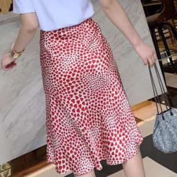 Klacwaya New Girls Silk Pencil Skirts Women Fashion Heart Print High Waist Slim Skirt Ladies Chic Red Leopard Boho Mermaid Skirt