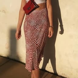 Klacwaya New Girls Silk Pencil Skirts Women Fashion Heart Print High Waist Slim Skirt Ladies Chic Red Leopard Boho Mermaid Skirt