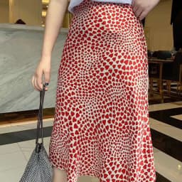 Klacwaya New Girls Silk Pencil Skirts Women Fashion Heart Print High Waist Slim Skirt Ladies Chic Red Leopard Boho Mermaid Skirt