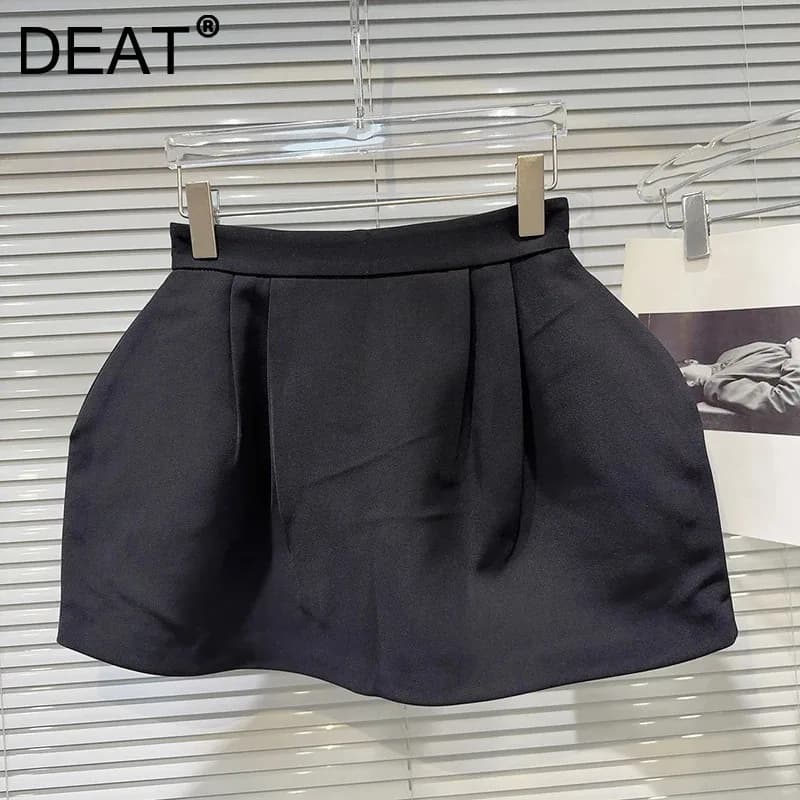 DEAT 2026 Summer New Style Pleated Three-dimensional Design Puff Skirts For Women Solid Color Casual Mini Skirt Female 11A04568