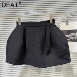 DEAT 2026 Summer New Style Pleated Three-dimensional Design Puff Skirts For Women Solid Color Casual Mini Skirt Female 11A04568