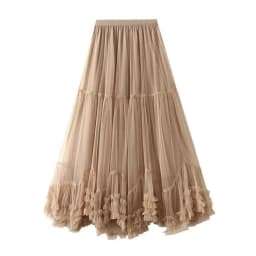 High Waist Mesh Half Skirt Puffy A-Line Design Korean Style Commute Casual Polyester Fiber Baking Process Slimming Effect