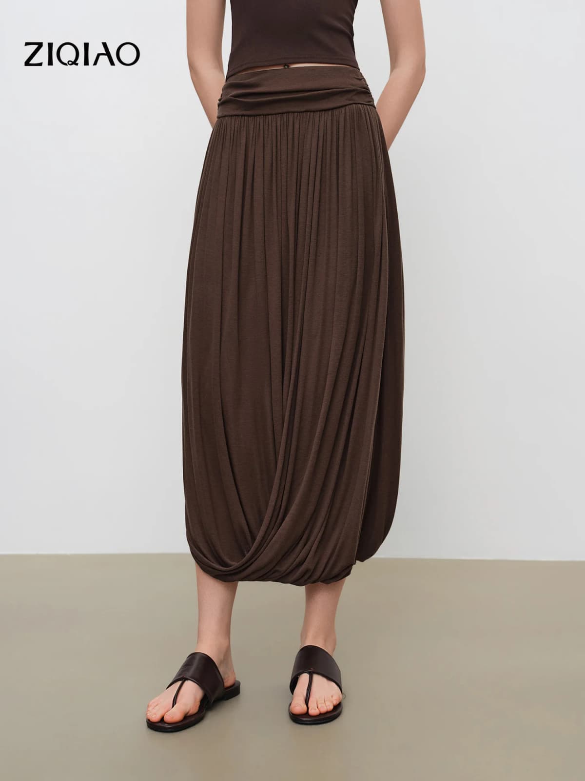 ZIQIAO 2026 Summer New Women‘s Bubble Hem Asymmetric Midi Skirt, Voluminous Knit Bubble Skirt for Coquette & Y2K Street Style
