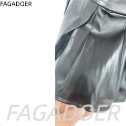 FAGADOER Fashion Leather Patchwork Bodycon Skirt for Woman Solid Color High Waist Pleated Skirt Female Streetwear Bottoms New